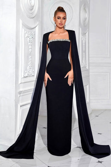 Black Sheath Formal Dress with Cape Sleeves
